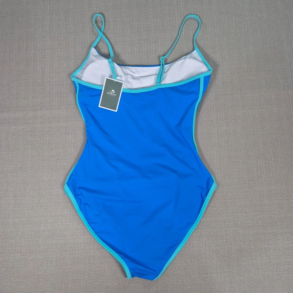 Eomenie Blue Ruched‎ Tummy Control One Piece Swimsuit Adjustable Straps Womens M